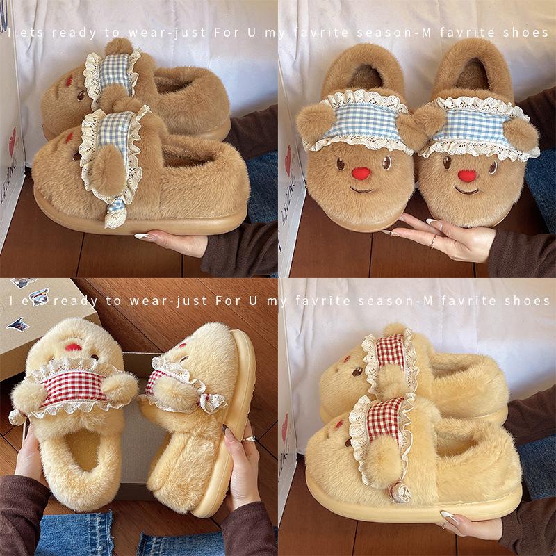 Bär Baumwollpantoffeln Damen Herbst und Winter neu Indoor Zuhause Dicke Sohle Plüsch Warm Niedlich Cartoon Baumwolle Mop