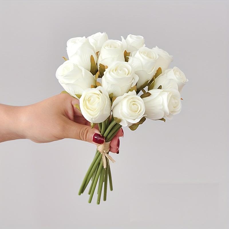 

12 шт. Элегантный букет из тканевых роз - Реалистичные искусственные цветы для свадеб, романтической сервировки стола и домашнего декора - Идеально для Дня святого Валентина белый
