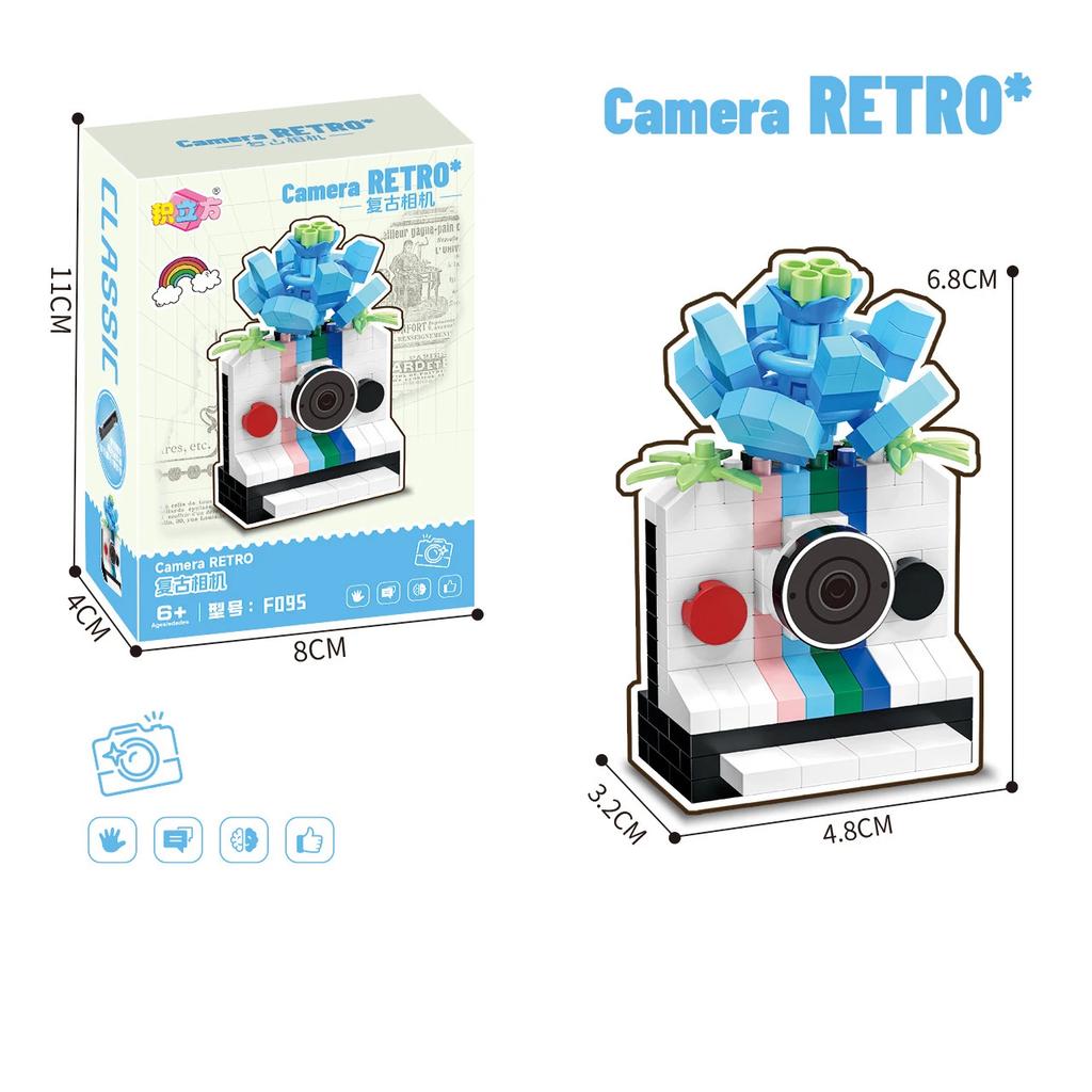 Creative Retro Photo Camera&Flowers Building Blocks Diy Toys Small Particle Bricks Assembly Puzzle Toys For Christmas Gifts