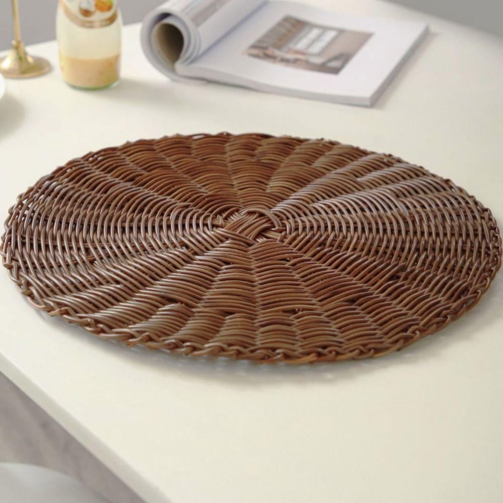 Imitation Rattan Woven Placemats Round Coaster Pastoral Tableware Mat Living Room