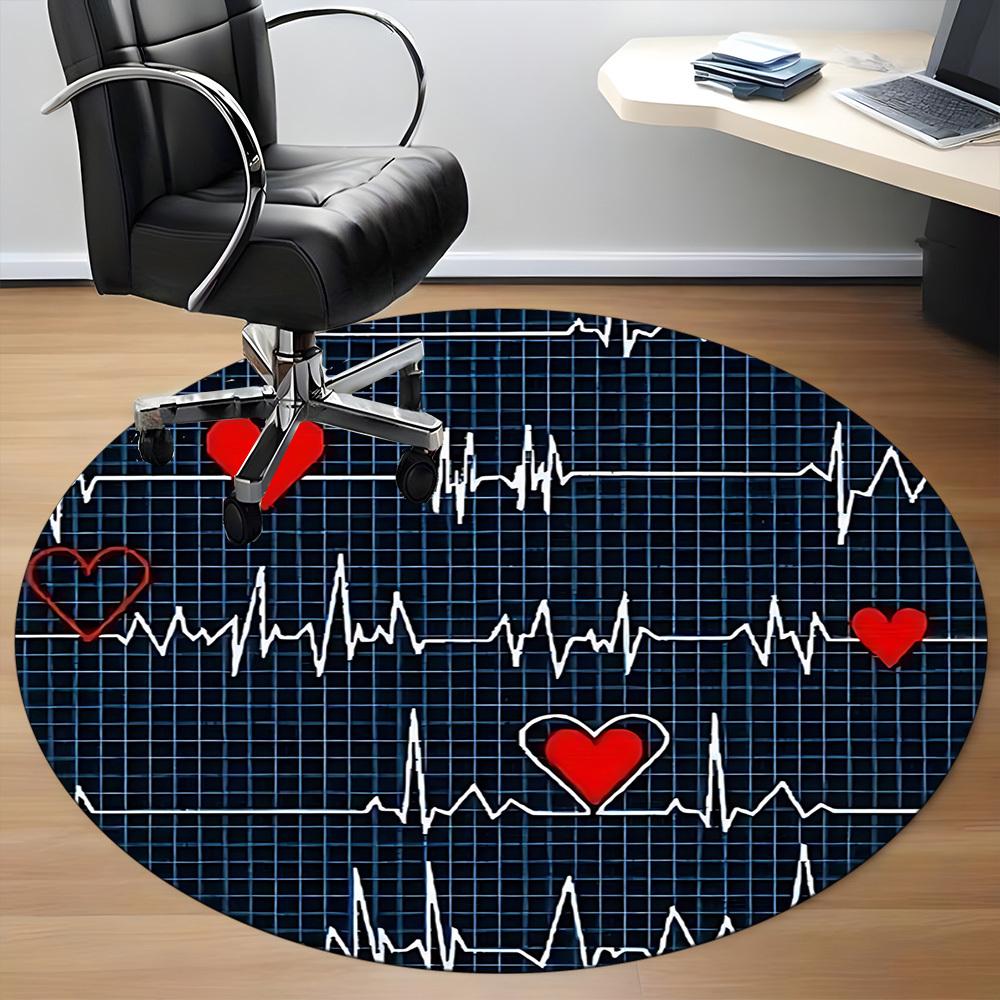 1pc Heartbeat Chair Carpet for Office, Round Polyester Mat, Indoor Decor for Office, Easycare Fabric, Washable Non-slip Area Carpet