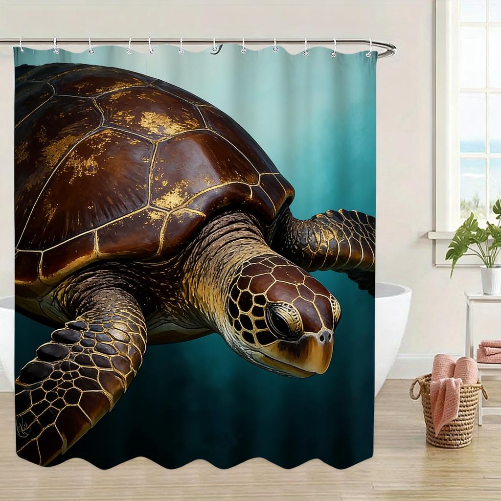Ornate Gold Patterned Sea Turtle Underwater Waterproof Shower Curtain