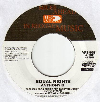 

7inch Record ANTHONY B - Equal Rights VPS8681 VP Records 2001 US Reggae, Ska & Dub Used