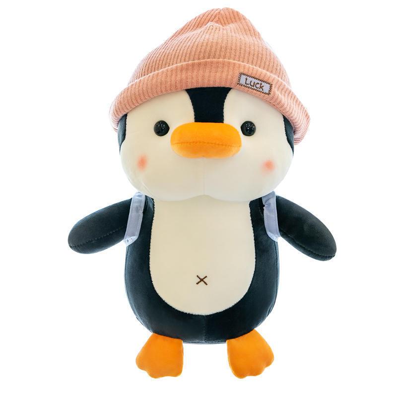 Cute Penguin Plush Toy With Hat Backpack Stuffed Animal Doll Kawaii Comfort Sleep Companion Plushie Kids Birthday Gift