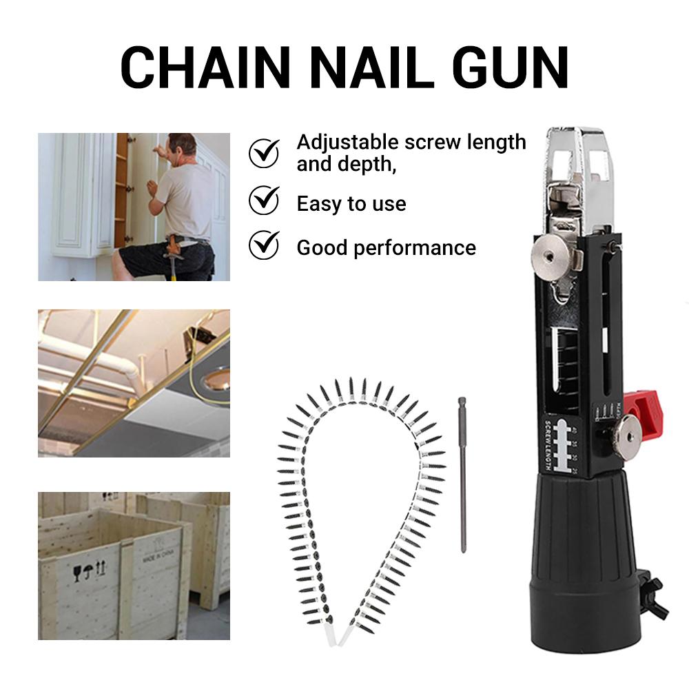1 Set Chain Screw Gun Head Automatic Nail Gun Electric Batch Woodworking Decoration Rechargeable Self Tapping Screwdriver