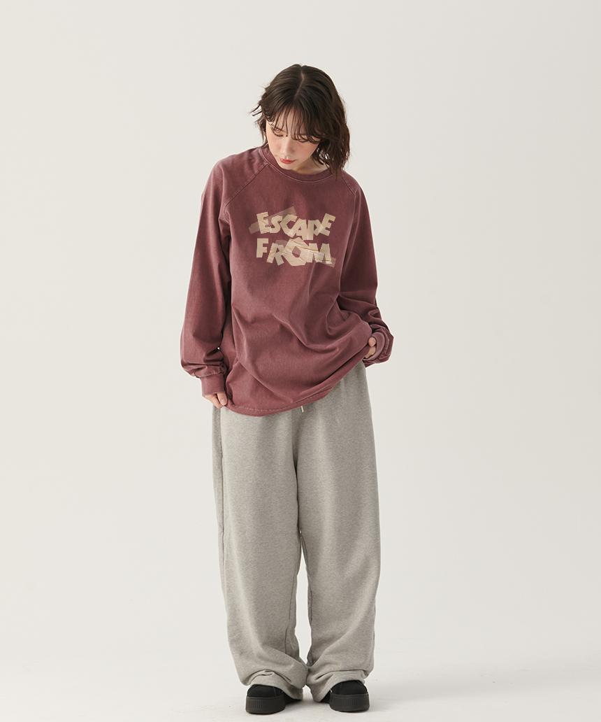 Escape From Tape Logo Print Oversized Pigment Long Sleeve [4 Colors] Blue/M