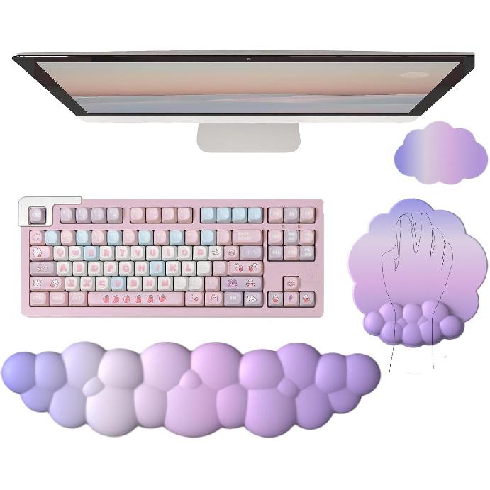 Cloud Keyboard Wrist Rest Purple Mouse Pad with Wrist Rest for Computer Keyboard and Mouse Pad Set Memory Foam PU Base Cute Ergonomic Wrist Pad
