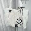 2025 New Retro Polka Dot Printed Canvas Bag Cute Bow Love Music Note Korean Casual Shoulder Bag Tide