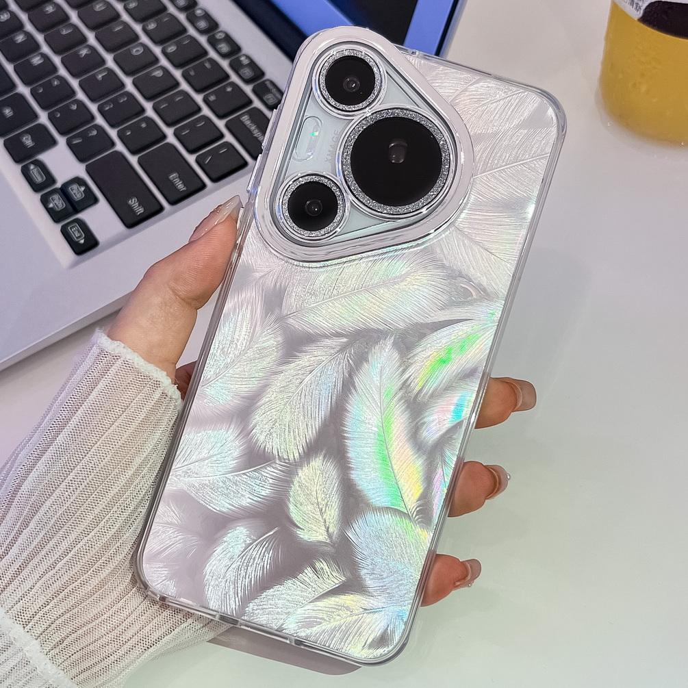 

Покрытие цветной блестящий чехол для телефона с перьями для Huawei Pura 70 Ultra Pura 70 Pro Pura70 + Mate 60 Pro Mate60 защитный чехол для камеры Huawei Pura 70