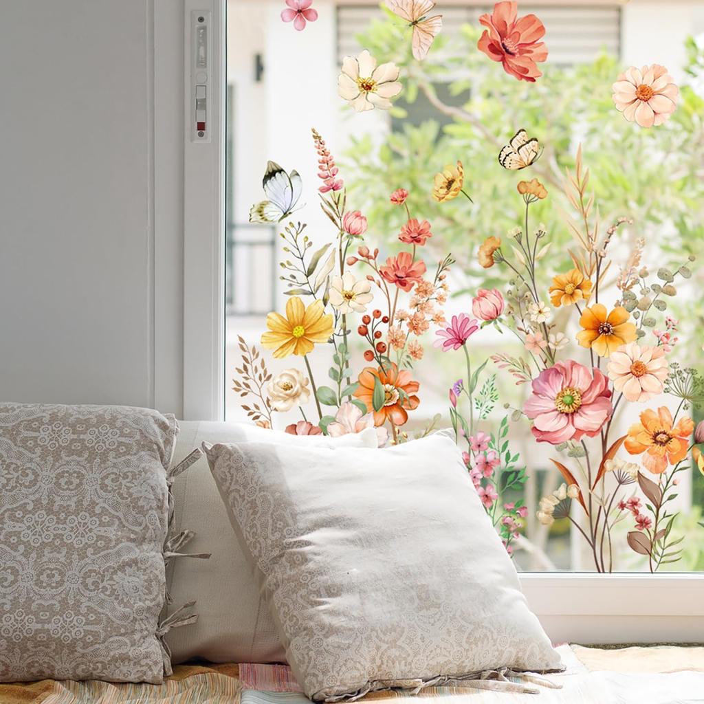 9 Sheets Summer Window Clings Stickers Double-Sided Window Decals Tropical Flamingo Green Plants Coconut Tree Designs Summer Hawaii Colorful Flower