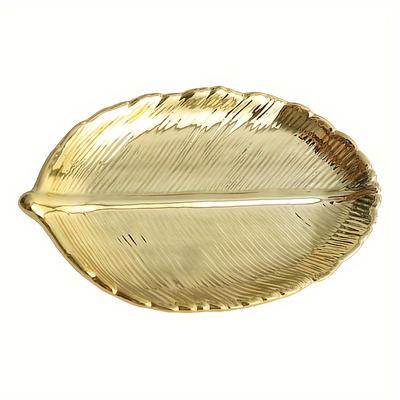1 kleiner Schmuckteller aus Keramik in Blattgoldform, Ringhalter für Halsketten und Armbänder, Tablett-Manager, kleiner Accessoireteller aus Keramik für Hochzeiten
