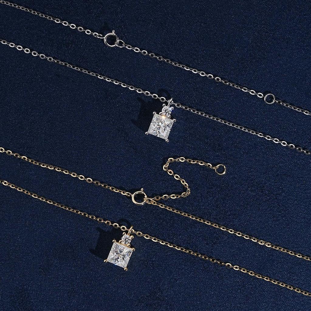 Super Shiny Princess Cut Moissanite Square Necklace, 1/1.5 Carat, Light Luxury Clavicle Chain, Elegant European & American Style Jewelry