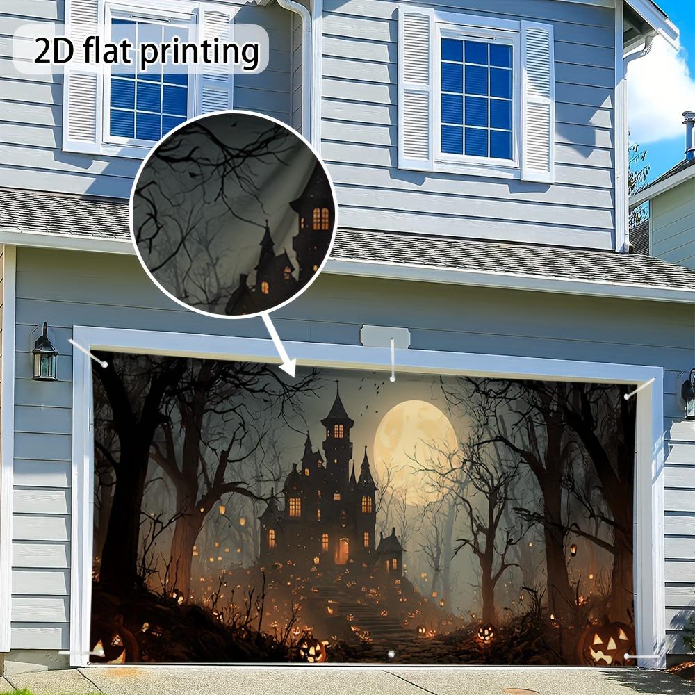 Two-dimensional plane two-dimensional door poster 1 Halloween haunted castle scene large garage door cover.PMJ
