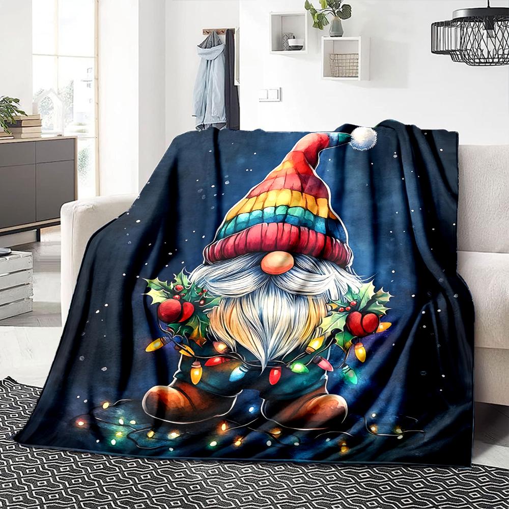1Pc Christmas Gnome Trio Blanket Soft Throw Blanket For Home Bedroom Bed Sofa Travel Office Solid Christmas Blanket