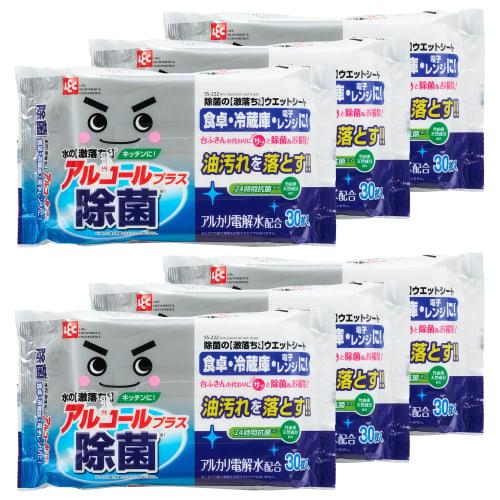 LEC Alcohol Disinfectant Gekiochikun Wet Wipes, 30 Sheets X 6 Packs / 24-hour Antibacterial / Contains Alkaline Electrolyzed Water / Removes Grease an