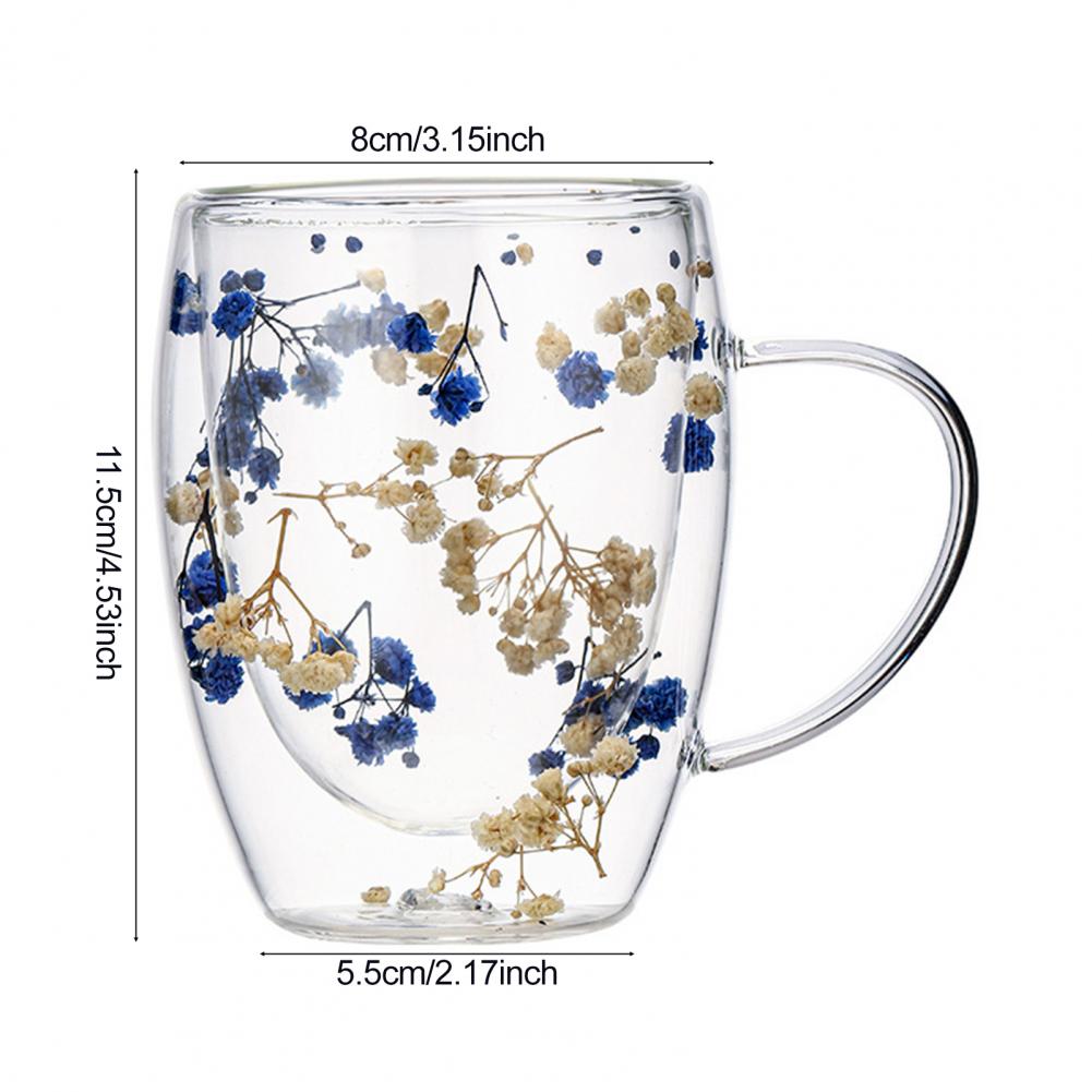 350ml Dried Flowers Double Wall Insulated High Borosilicate Glass Cup Double Walled Glass Cup Insulated Coffee Mug Drinking Cup