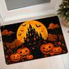 Halloween Dark Castle Suitable for Seasons Non-Slip with Black Cat & Pumpkin - Machine Washable Absorbent Floor Mat Suitable for Entryway, Bedroom, Ba
