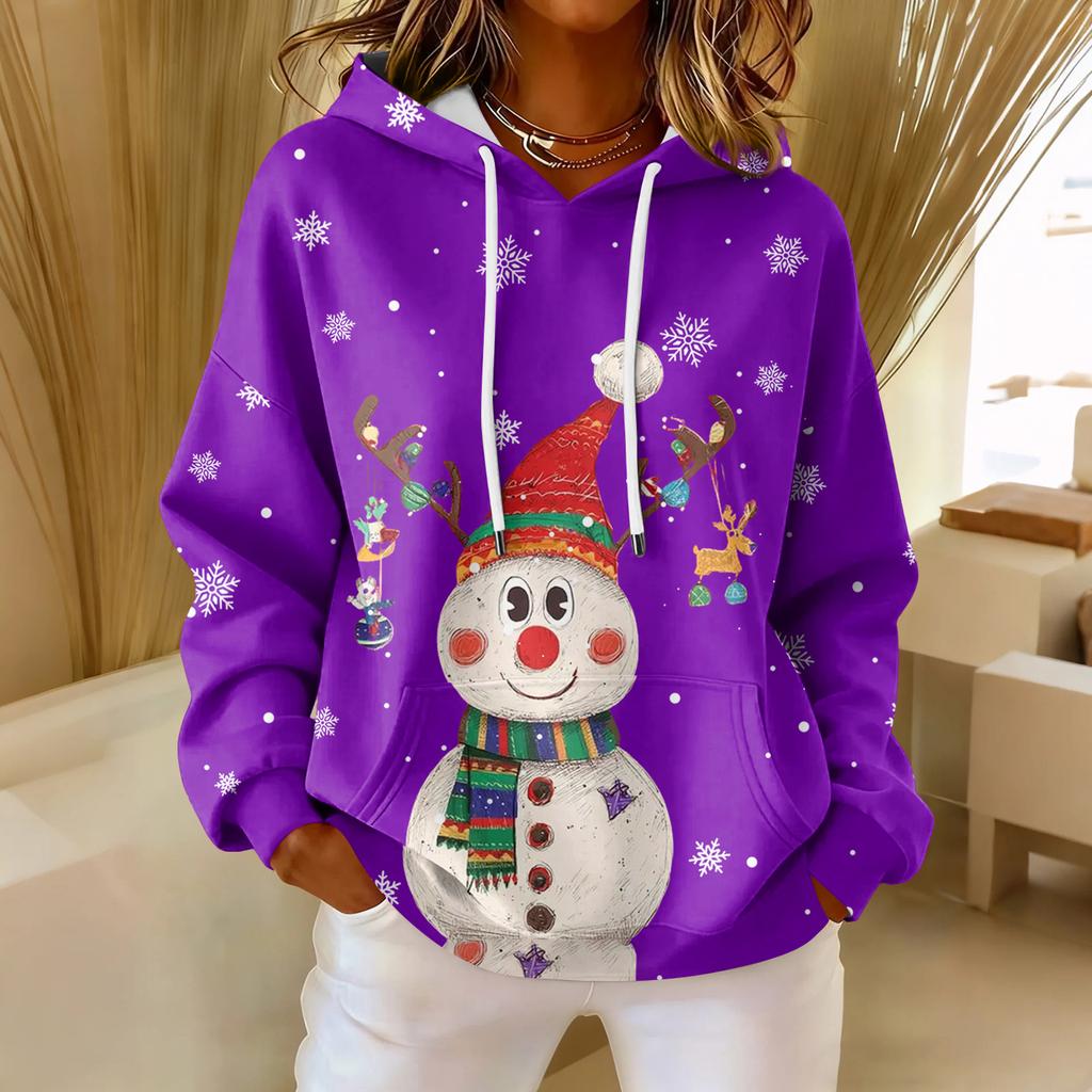 Women's Loose Comfortable Casual Fashion V-Neck Christmas Print Long Sleeve Hoodie