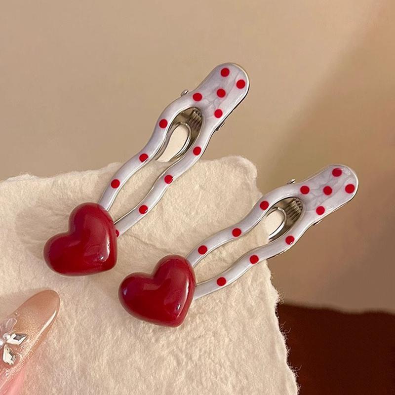 2Pcs Red Heart Cherry Dot Hair Clip for Women Sweet Irregular Water Droplets Side Clip Simple Y2K Hair Accessories