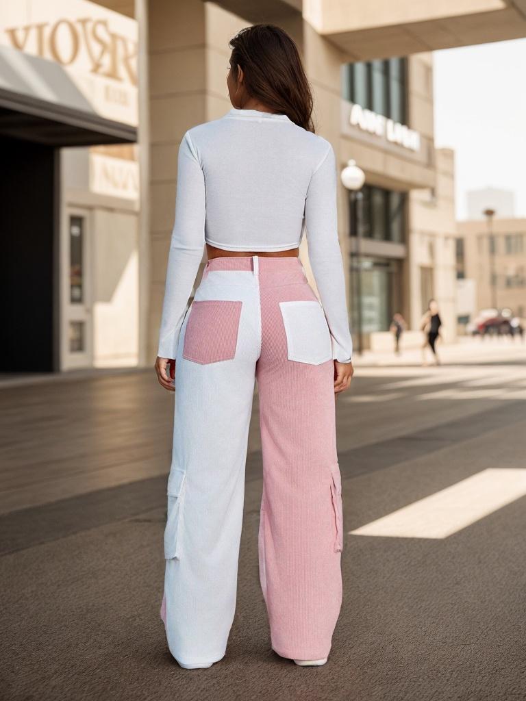 Rose Beauty A Fashionable And Personalized Street Style Patchwork Women's Pants