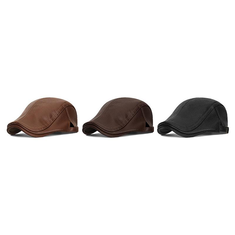 Herbst Winter Retro PU Vorwärtskappe Samt Warm Verstellbare Schirmmütze