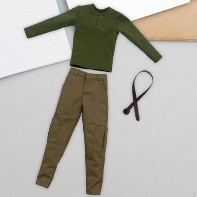 1/6 Shirt with Trousers Pullover Shirt, Retro Cosplay Belt Long Sleeve Top for 12in Doll Model,
