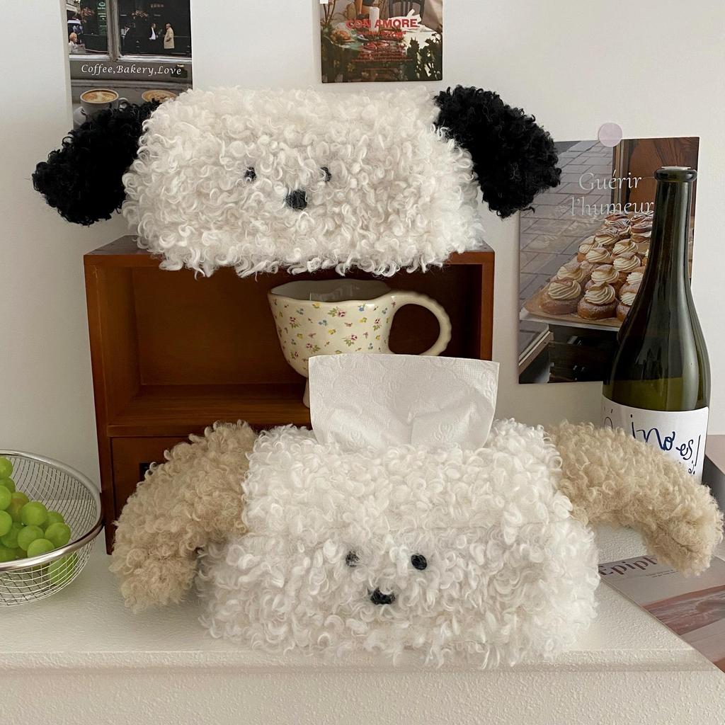 INS Creative Plush Puppy Tissue Box Cover for Home, Car & Desktop Storage