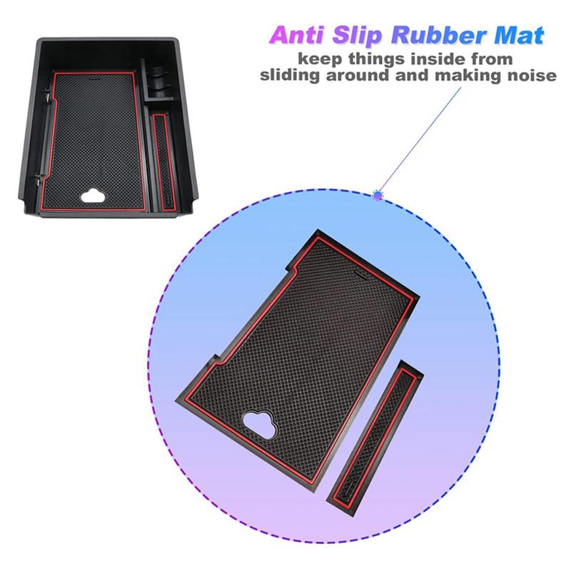 Red center console storage box with anti-slip mat Center Organizer Tray ABS Black Suitable for Hyundai 5th Gen Tucson