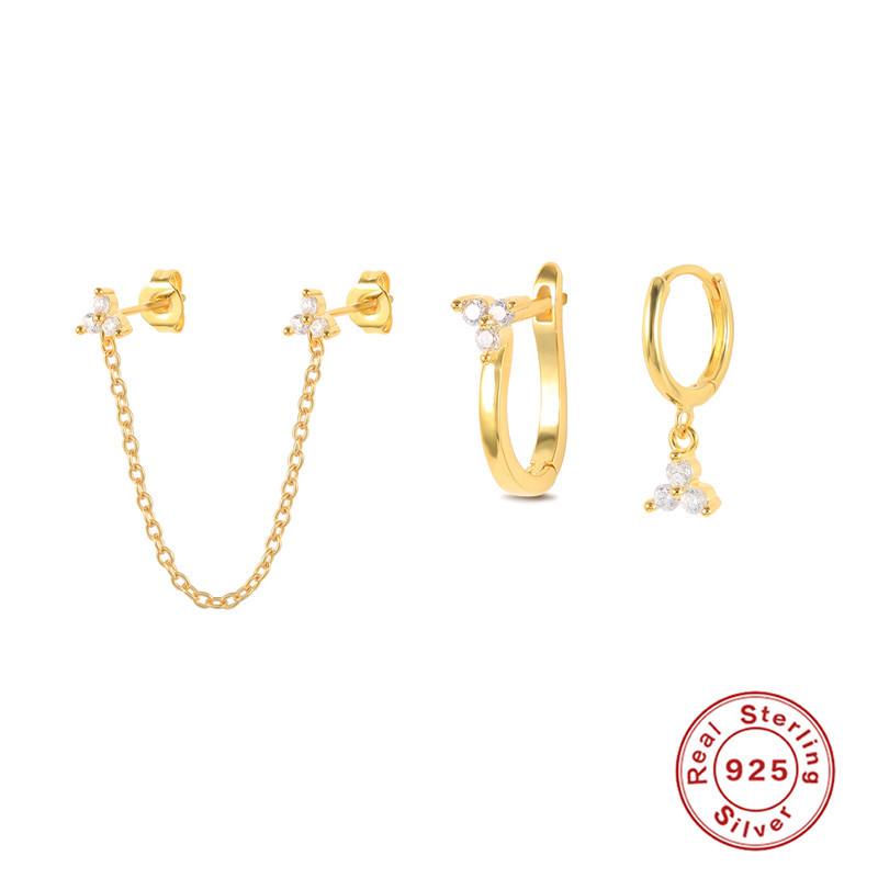 A Set Of Three 925 Silver Earrings, A Set That Saves Worry And Time, And Is Matched With Earrings For Daily Commuting.