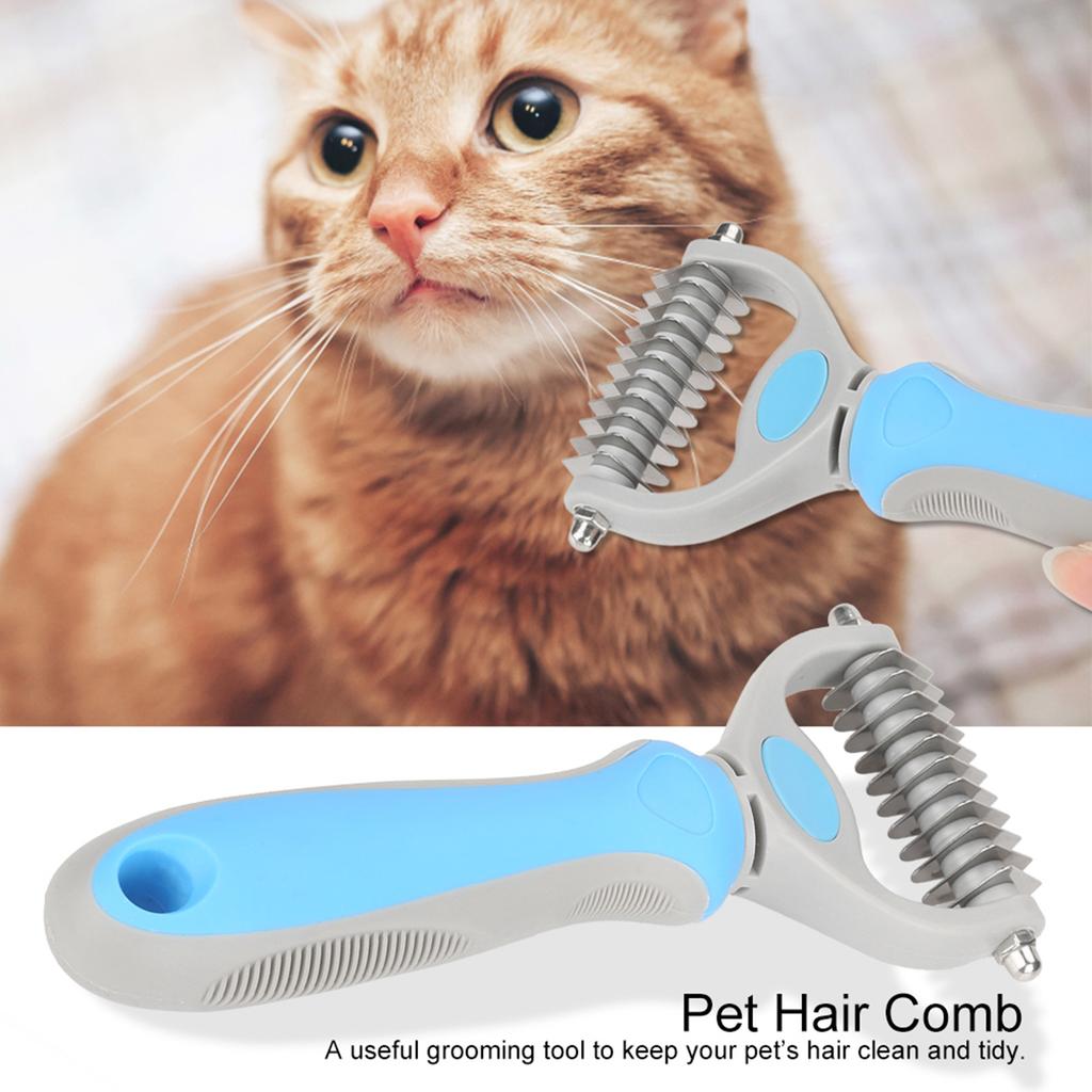 Double sided Stainless Steel Pet Hair Comb Brush Grooming Rake Dog Cat Trimmer Tool (Blue)