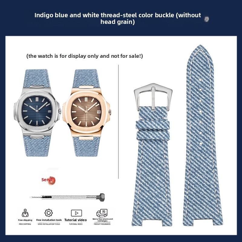 Denim Cowhide Watch Strap For Patek Philippe Nautilus 5711.5712 Men Fashion Light Blue Green Gray Denim Blue Watchband Bracelet