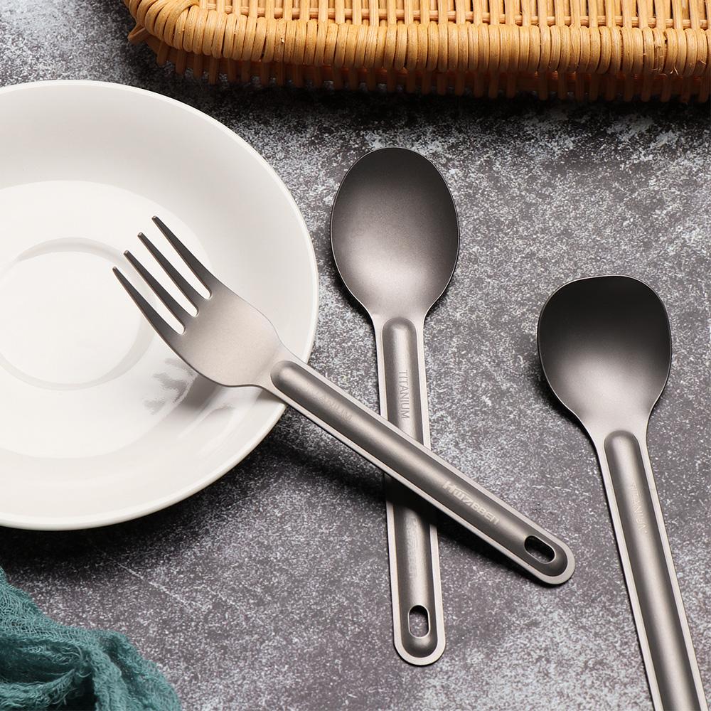 New Pure Portable Outdoor Picnic Accessories Titanium Cookware Cutlery Fork Long Handle Spoon