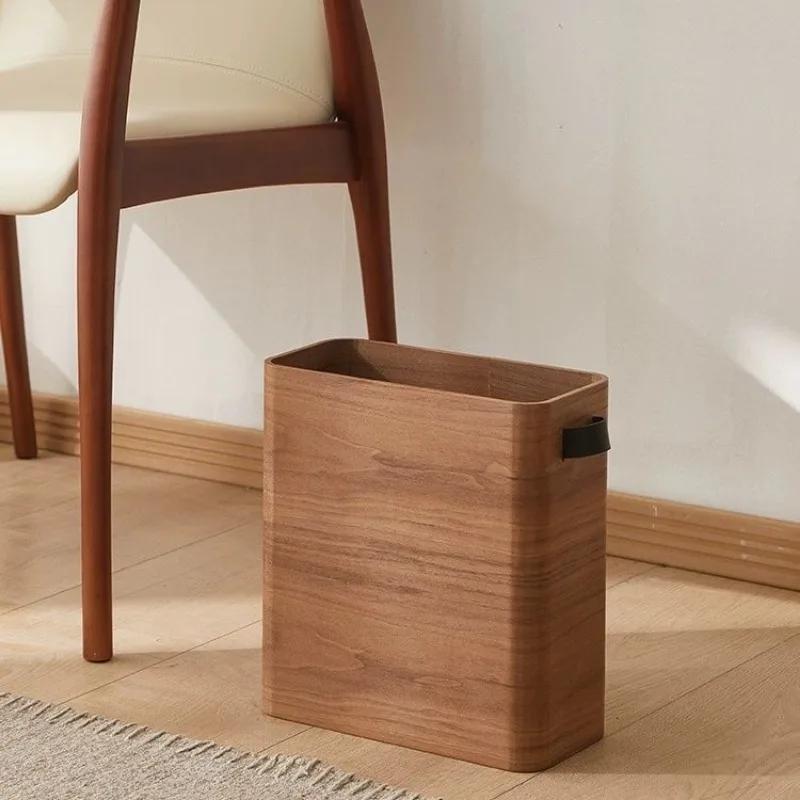 For Luxus Einfache Vintage Leders Chnalle Mülleimer Papierkorb Nach  Wohnzimmer Mülleimer Holz Große Kapazität