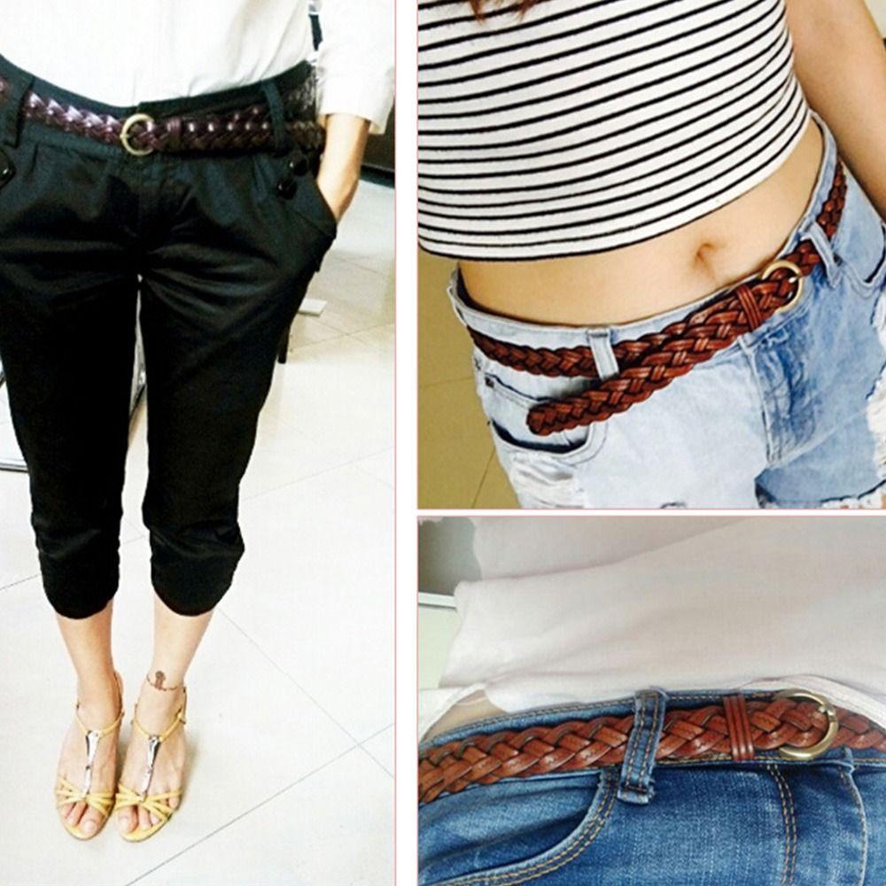 Casual Wild Cowhide Braided Belt Ladies Dress Cummerbands Pin Buckle Waistband Weave Waist Band