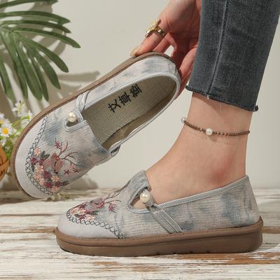 Chaussures pour femmes brodées style national avec semelles souples respirantes, Chaussures plates pour femmes