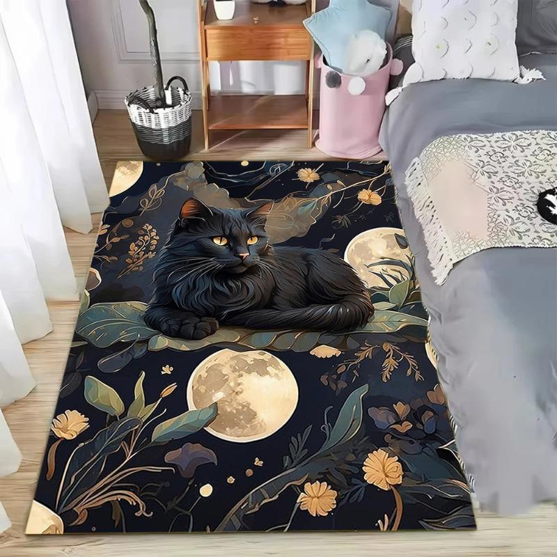 Vintage Floral Cat Print Carpet Cute Animal Themed Rug Modern Art Home Decor Soft Non-slip Absorbent Floor Mat for Living Room