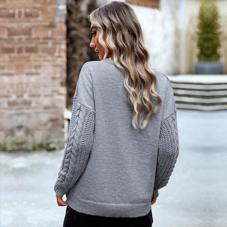 Women Loose Knitted Sweater Long Sleeve Solid Color O Neck Tops Autumn Winter Fashion