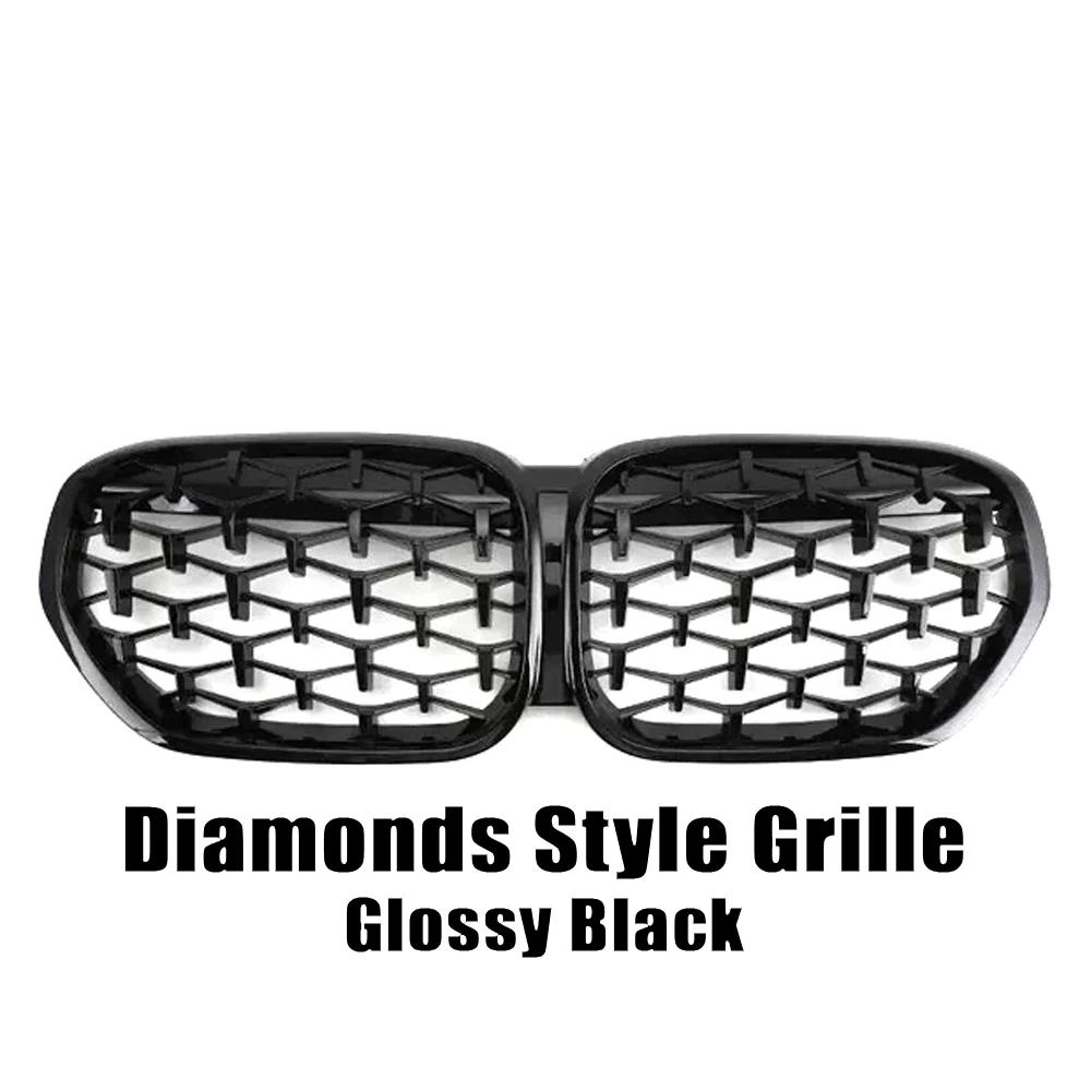 XVIP Carbon Fiber Look Double Line Style Front Racing Grills For BMW X1 F48 LCI 2020-2022 All Black Diamonds Style Upper Grilles
