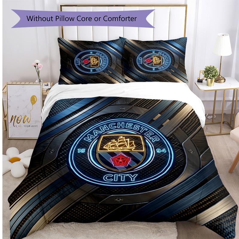 Manchester City Muster Gedruckt 3-teiliges Bettwäscheset Weiche Hautfreundliche Waschbare Bettbezug & Kissenbezüge Set Ganzjahres Schlafzimmer