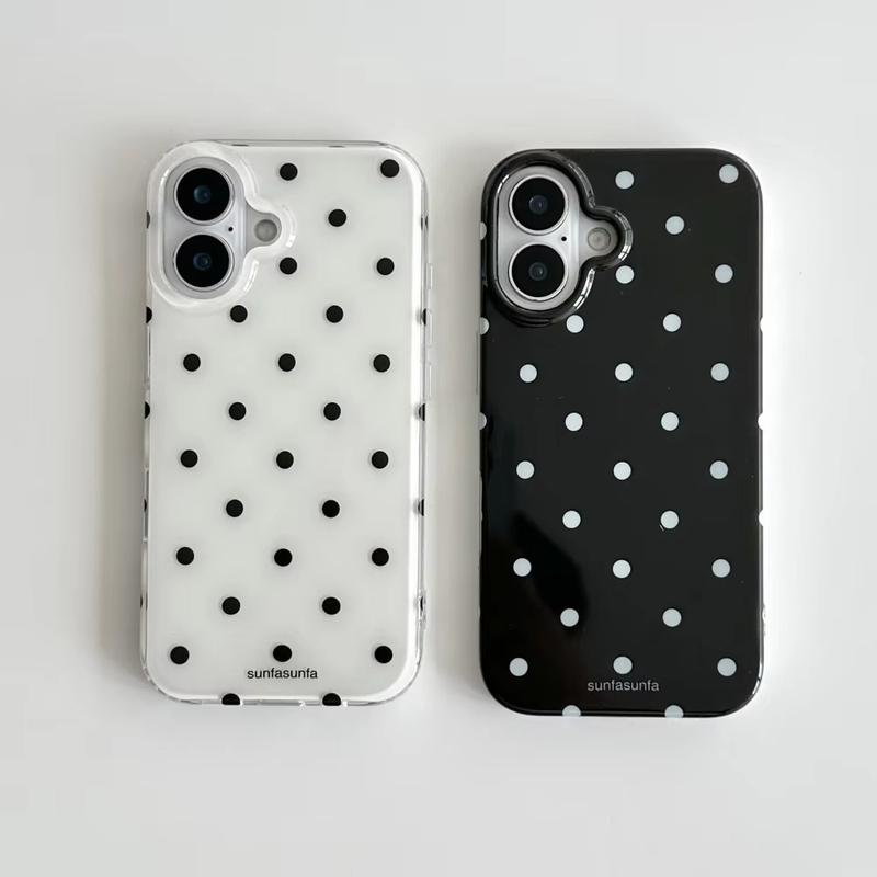 Minimalistyczne czarno-białe etui na telefon w kropki dla iPhone 17 Air 16 Pro Max 15 14 Plus 13 12 Mini 11 Odporne na wstrząsy silikonowe tylne etui