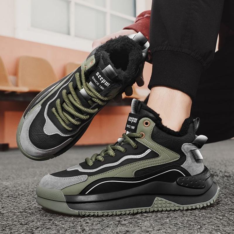 Trendy Men's Winter Outdoor Versatile High Top Snow Boots Thickened Fleece Lined Korean Style Warm Cotton Sports Shoes