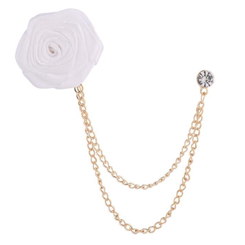 Bridegroom Wedding Brooches Cloth Art Hand-made Rose Flower Brooch Lapel Pin Badge Tassel Chain Men Suit Garment Accessories