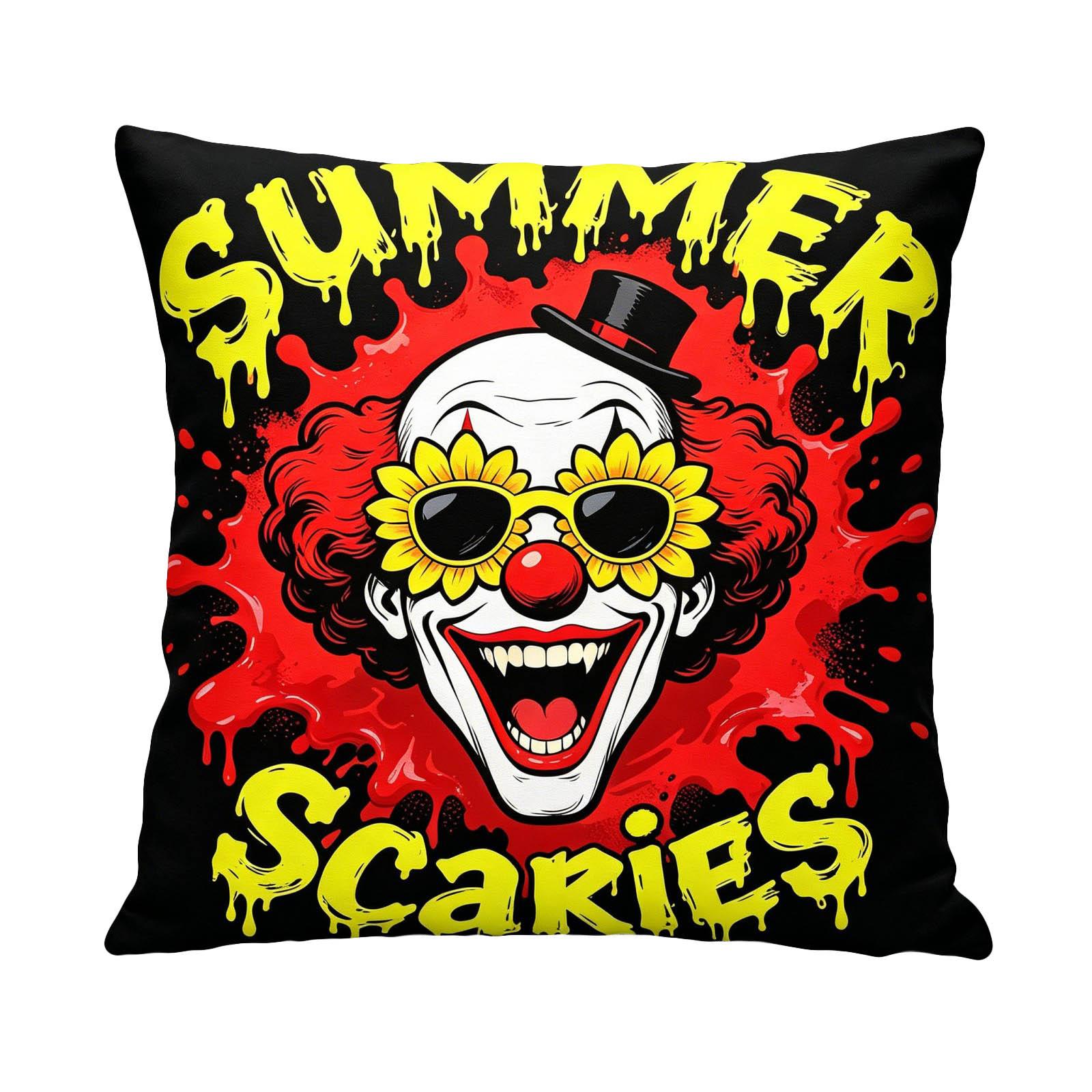 Double Sided Linen Pillow Cover 45x45cm Summer Scaries Clown Vampire Grim Reaper Halloween Decorative Cushion Case One Size