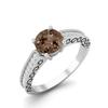 6mm Round Smoky Quartz 925 Sterling Silver Solitaire Accents Women Wedding Ring