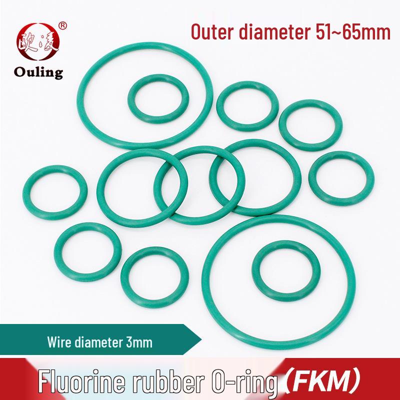 Green Fluororubber O-ring, OD 51-65mm, 3mm thickness Seal OD 51*3mm (1 piece) Green Fluororubber O-ring