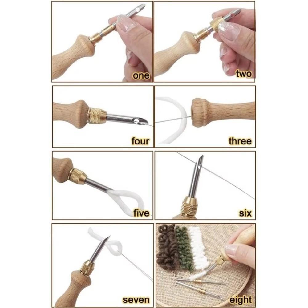 Wooden Handle Punch Needle Set 2.5mm/3.5mm/5mm Punch Stitching Kit  for Beginners