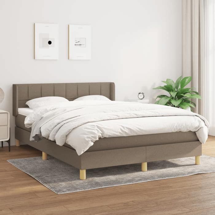 Sommier à lattes avec matelas - Taupe - 140x200 cm - Tête de lit réglable - Ressorts ensachés