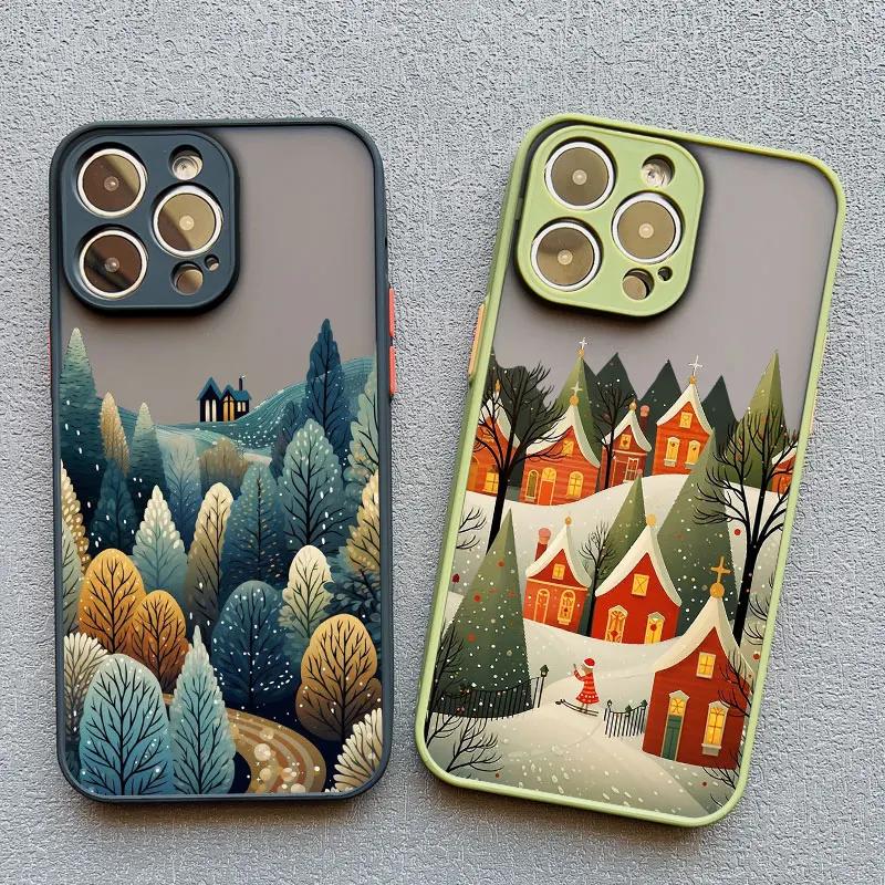 Bush Life Winter Night Snow Mountain Forest Scenery Phone Case For iPhone 16 15 14 13 12 11 Pro Max Mini XSM XR SE 7 Plus Covers