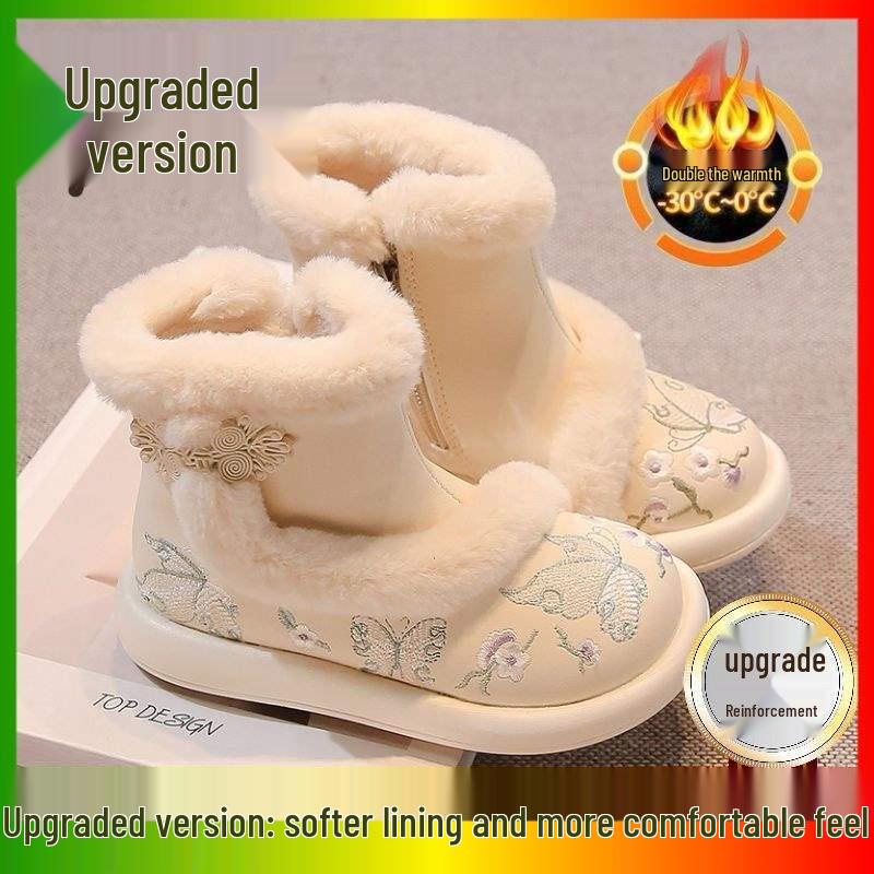 Winter 2025 Meisjes Hanfu Laarzen: Nieuwe Chinese Stijl Fleece Sneeuwschoenen