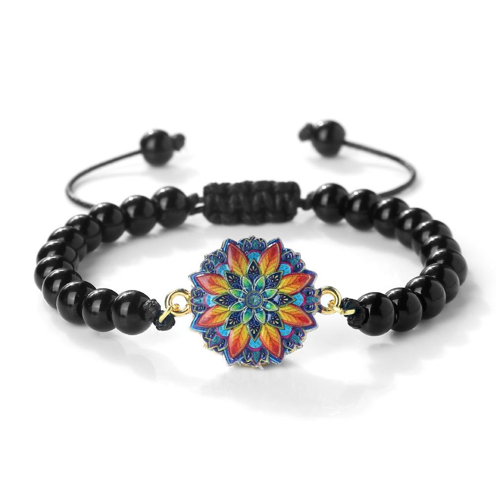 Colorful Mandala Flower Friendship Bracelet - Adjustable Woven Hand Rope